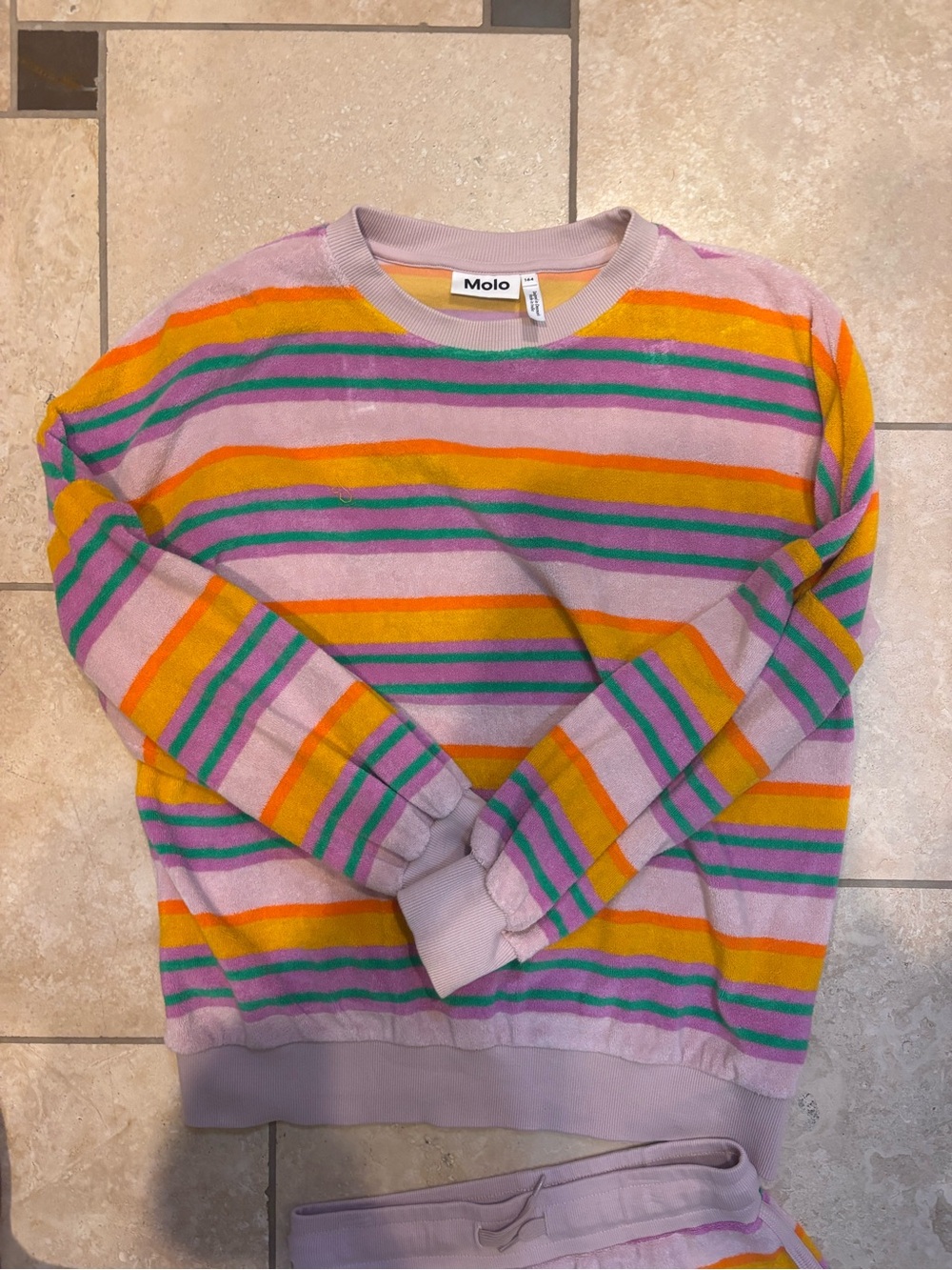 Molo girls Lavender Stripe Crewneck Sweater and shorts